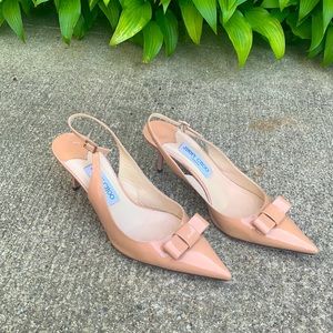 Jimmy Choo Nude Kitten Heel Slingbacks With Bow